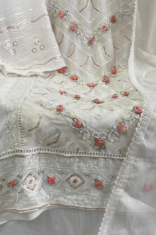 White Color Heavy Handwork Pakistani Style Salwar Suit