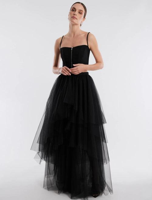 Sexy Ruffled Tulle Skirt & Zipper Bustier Co ord Set