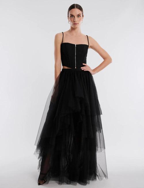 Sexy Ruffled Tulle Skirt & Zipper Bustier Co ord Set