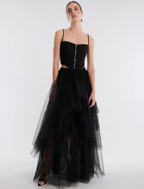 Sexy Ruffled Tulle Skirt & Zipper Bustier Co ord Set