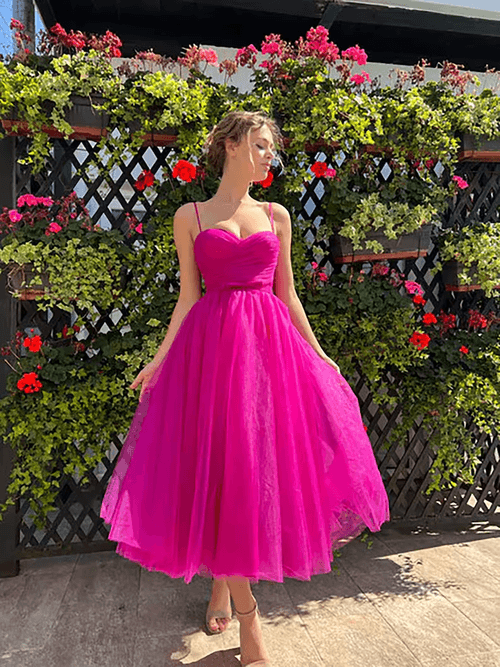 Sweetheart Neck Tulle Gown - Fuchsia Pink