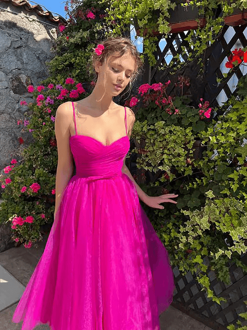 Sweetheart Neck Tulle Gown - Fuchsia Pink