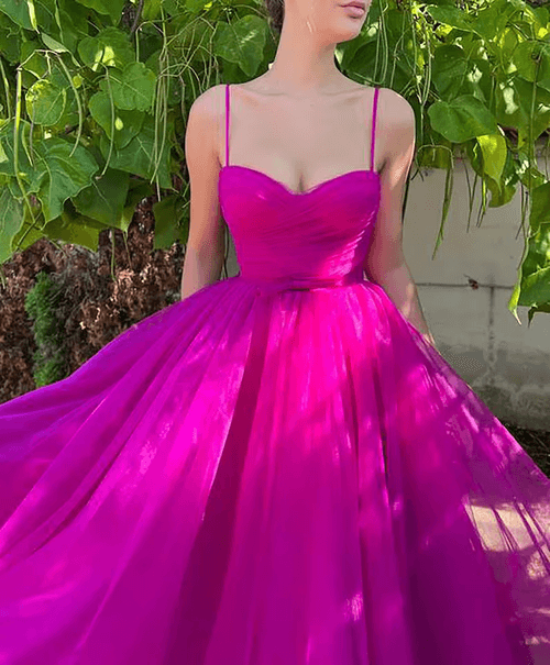 Sweetheart Neck Tulle Gown - Fuchsia Pink