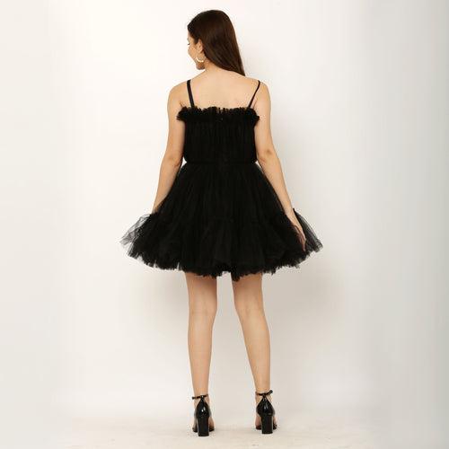 Fluffy Layered Tulle Black Dress