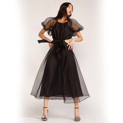 Stunning Side Cut Organza Dress – Black