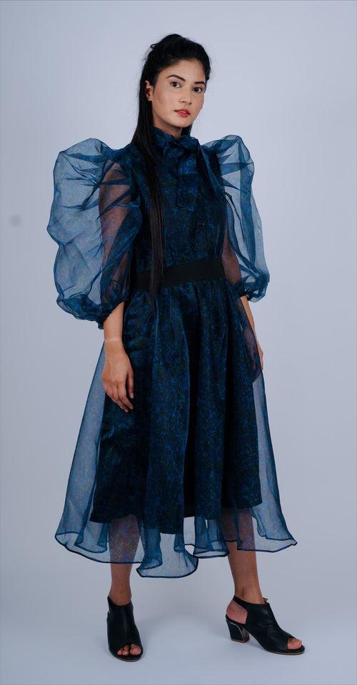 Powerful Organza Midi Dress – Blue