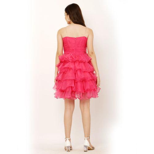 Captivating Off Shoulder Organza  Ruffle Dress – Pink