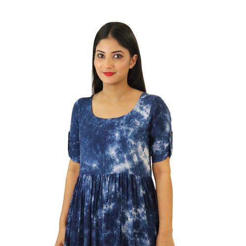 Tie & Dye Cotton Rayon Blend Kurta - Navy Blue