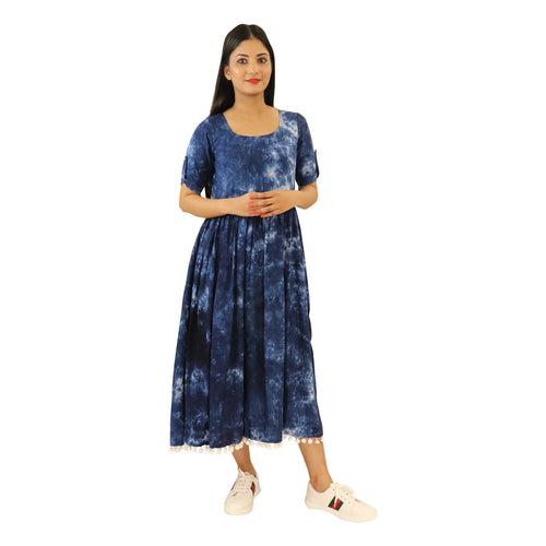 Tie & Dye Cotton Rayon Blend Kurta - Navy Blue