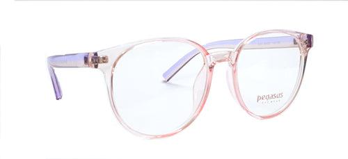 Pegasus Round Eyeglasses Spectacle 8263 with Power ANTI-GLARE-Reflective Glasses Light Pink Transparent PE-036