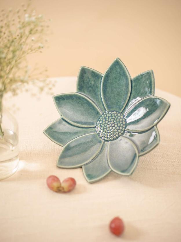 Lotus Serving Plate (Dark Green)