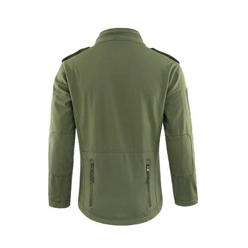 Tactical Softshell Military Jacket with Buttons and Shoulder Flaps - Olive Green