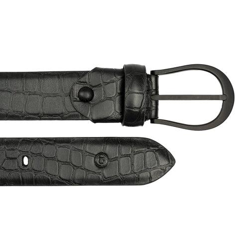 Sullivan Black Croco Print Leather Belt