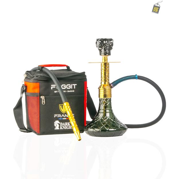 Dark Knight Hookah with Bag - Gold Stem / Black Base