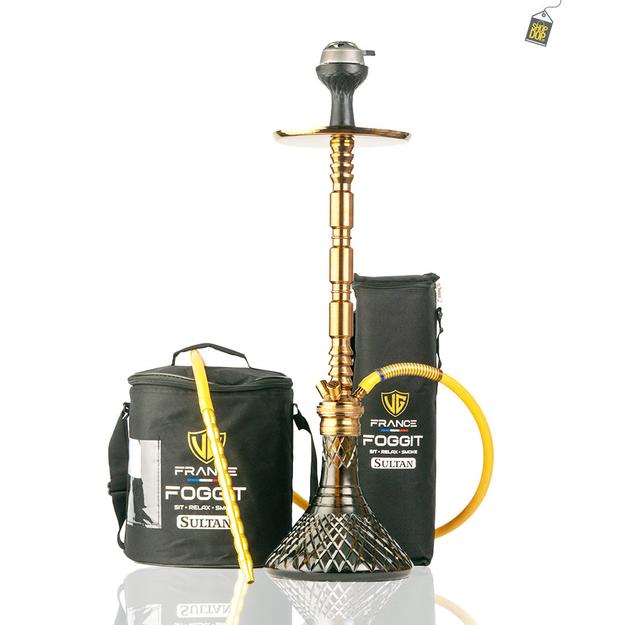 Sultan Hookah with 2 Bags - Black Base / Bronze Stem