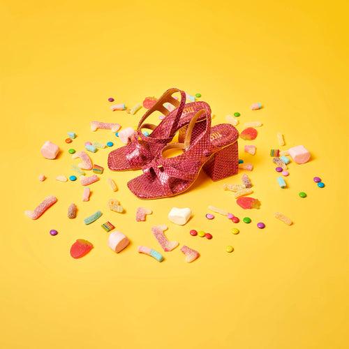 Macroon Faux Vegan Leather Block Heels - Sugar Rush