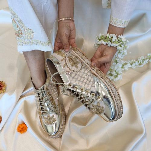 Gold Bridal Platform Sneaker Wedges - Customized Wedding Shoes I Tiesta