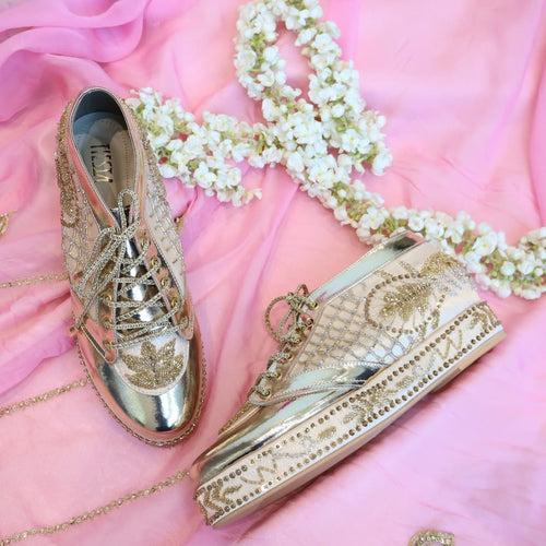 Gold Bridal Platform Sneaker Wedges - Customized Wedding Shoes I Tiesta