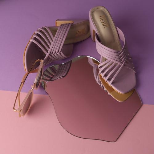 Lilac Comfy Strappy Block Heels | Tiesta Shoes