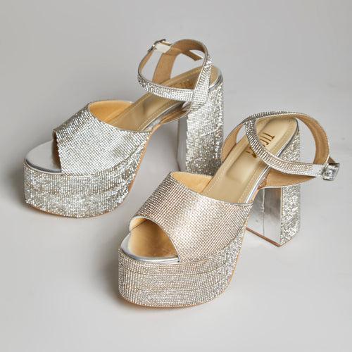 Gigi Silver Trendy Block Heels for Anytime Party