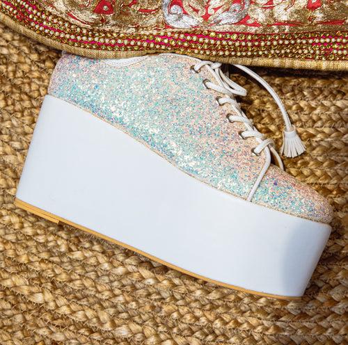 Begum White Bridal Sneaker Wedges - Customized Wedding Shoes