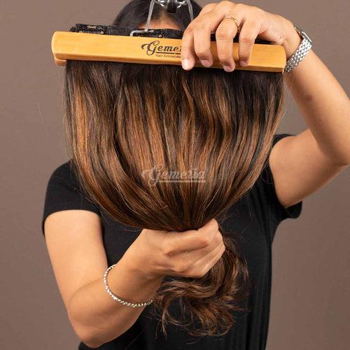 Caramel Brown Balayage | Seamless | 3 Piece Set Clip-In Hair Volumizer