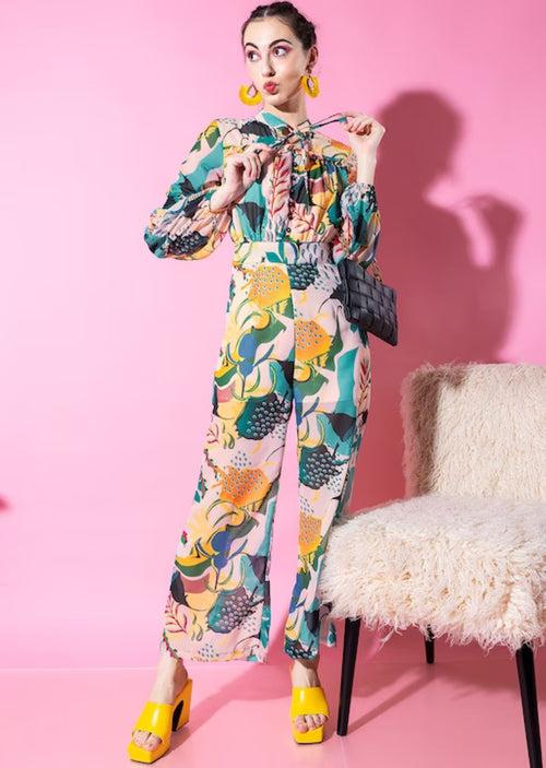 Multicolour Long Sleeve Printed Jumpsuit