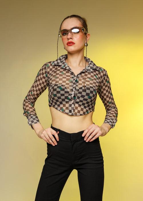 Chess Mate Crop Mesh Shirt