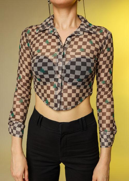 Chess Mate Crop Mesh Shirt