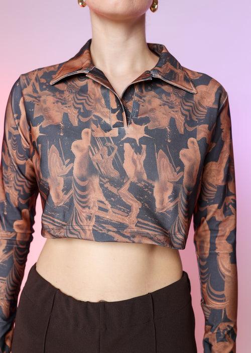 Full Sleeve Collared Top in Mud Brown