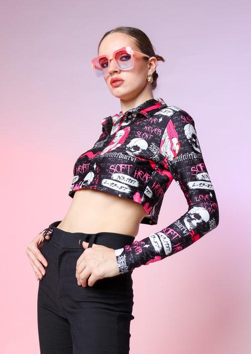 Hell Star Printed Collared Top