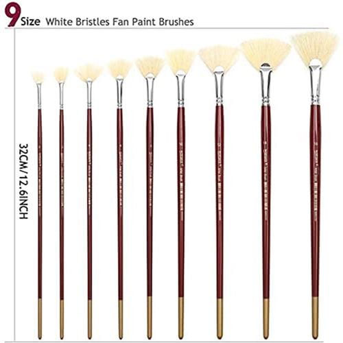 Worison Hard white Hair Fan Paint Brushes, Professional Artist Oil Acrylic Painting Brush Set, Long Handle 9 Pcs