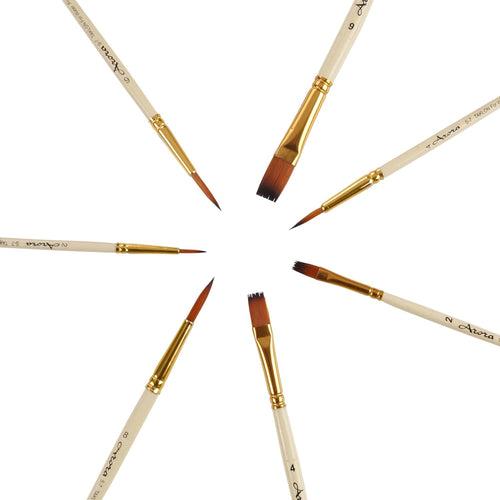 Arora Round & Flat Mix Painting Brush Set of 7 Pcs