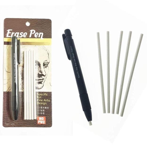 Worison Eraser Pen Value Pack Round 3.8mm,Precision Tip Eraser with 5 Refills(Black)