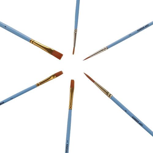 Kabeer Art Artist Quality Round and Flat Mix Painting Brush Set of 6 (Wood)