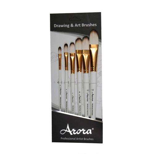 Arora Synthetic Hair Filbert Tip Paint Brush Set  6pc(Wood)