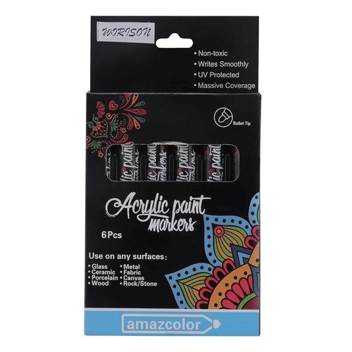 WorisonMulticolor Acrylic Paint Pens 1mm Water Based Set  of 6