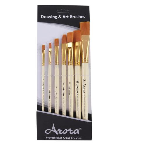 Arora Synthetic Flat Tip Paintbrushes set of 7 for Watercolor and Acrylic Painting