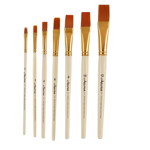 Arora Synthetic Flat Tip Paintbrushes set of 7 for Watercolor and Acrylic Painting