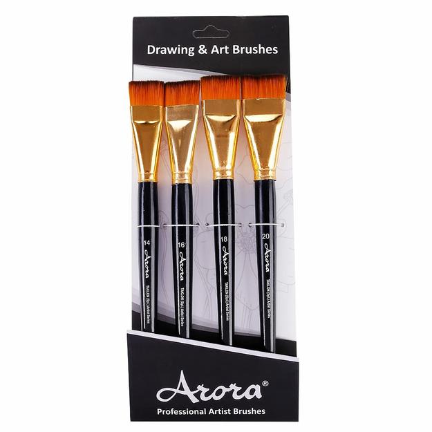 Kabeer Art Short Hair Synthetic Flat Paintbrush Set of 4