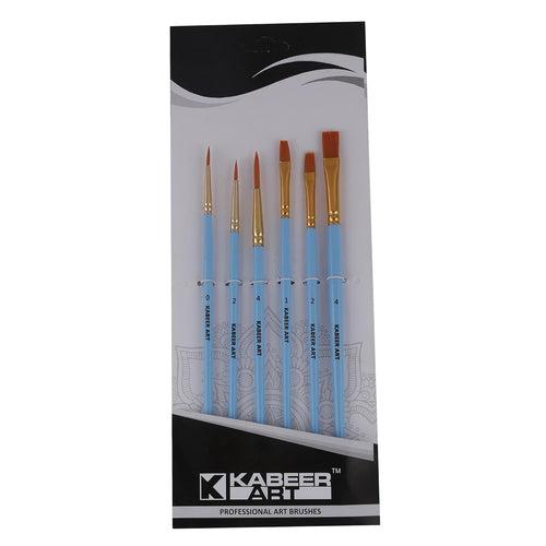 Kabeer Art Artist Quality Round and Flat Mix Painting Brush Set of 6 (Wood)