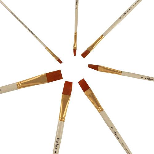 Arora Synthetic Flat Tip Paintbrushes set of 7 for Watercolor and Acrylic Painting