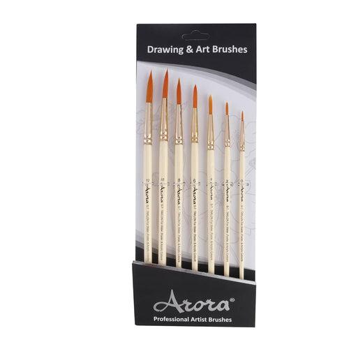 Arora Round Synthetic Hair Brush Set of 7 (Wood)