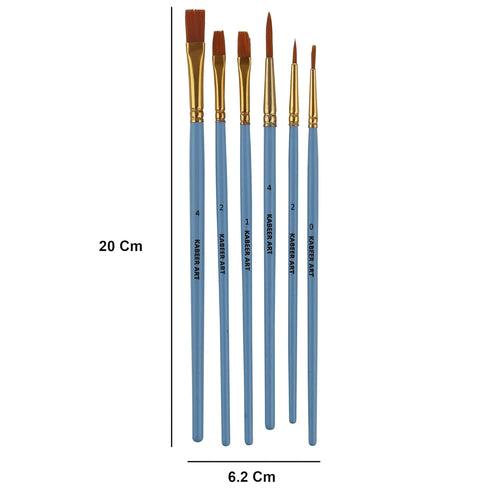 Kabeer Art Artist Quality Round and Flat Mix Painting Brush Set of 6 (Wood)