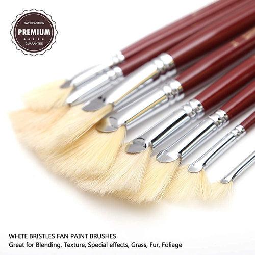 Worison Hard white Hair Fan Paint Brushes, Professional Artist Oil Acrylic Painting Brush Set, Long Handle 9 Pcs