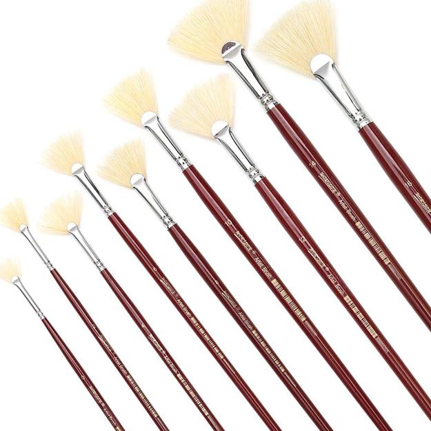 Worison Hard white Hair Fan Paint Brushes, Professional Artist Oil Acrylic Painting Brush Set, Long Handle 9 Pcs