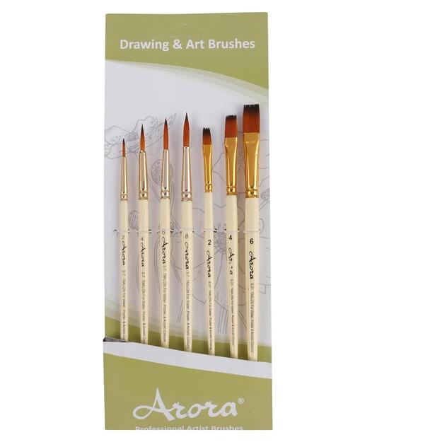 Arora Round & Flat Mix Painting Brush Set of 7 Pcs