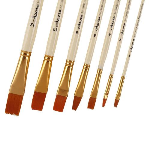 Arora Synthetic Flat Tip Paintbrushes set of 7 for Watercolor and Acrylic Painting