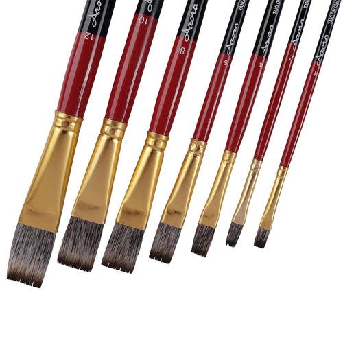 Arora Short Handle Triple Color Synthetic Flat Tip Artist Paint Brush Set of 7 (Wood)