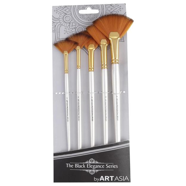 Art Asia Artist Quality Synthetic Hair Fan Paint Brush Set 5 Piece Set(Synthetic & wood)